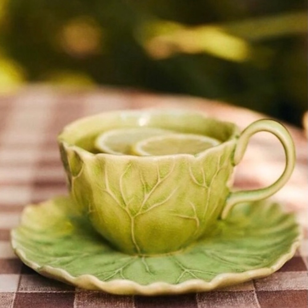 RARE Anthropologie Handcrafted Stoneware Teacup And Saucer Set Lilypad NIB NWT